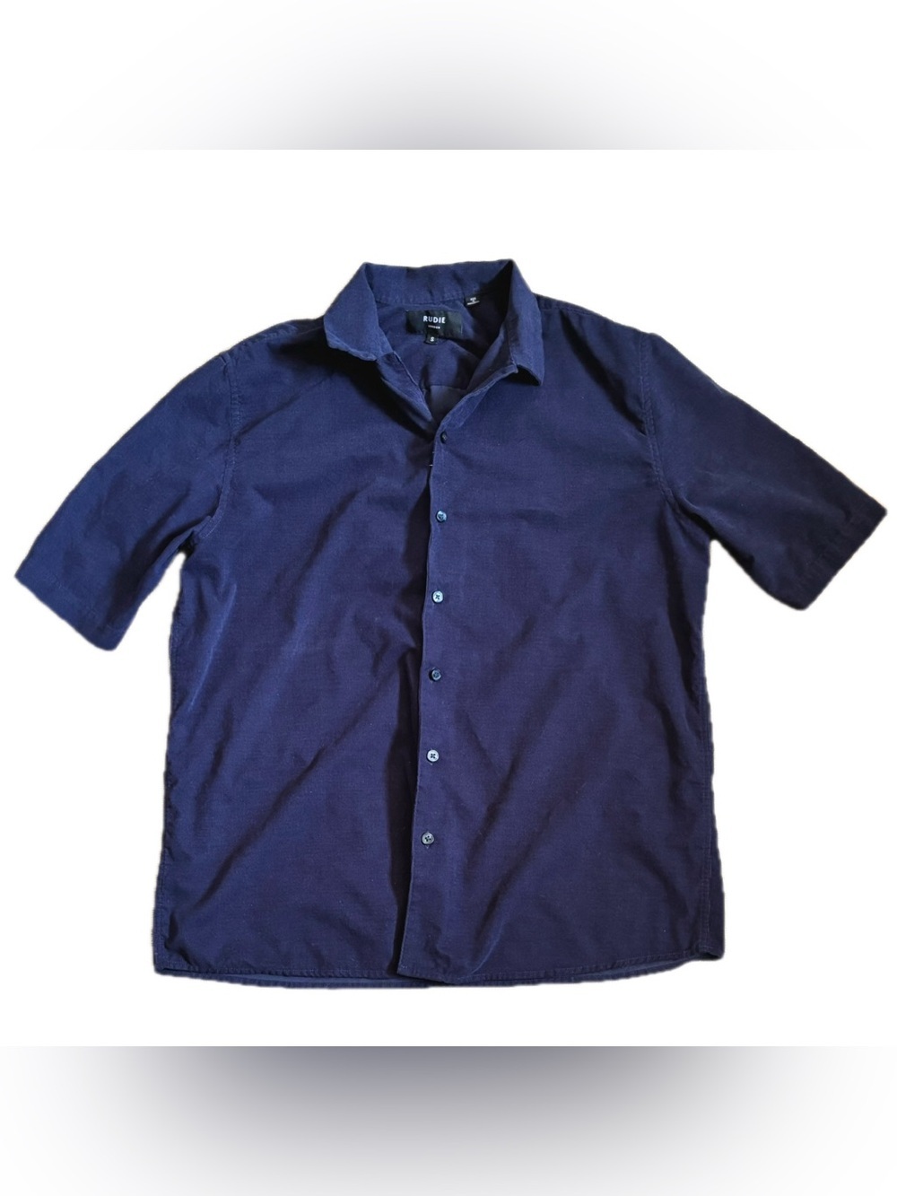Mens Rudie London Navy Blue Fine Wale Corduroy Button Front Shirt Size Small
